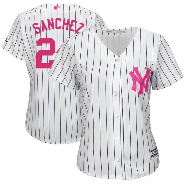 Women 2017 MLB New York Yankees #24 Gary Sanchez White Mothers Day Jerseys->houston texans->NFL Jersey